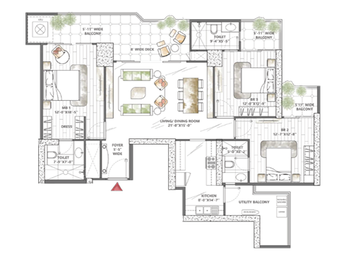 smartworld-skyarc-3bhk-floor-plan